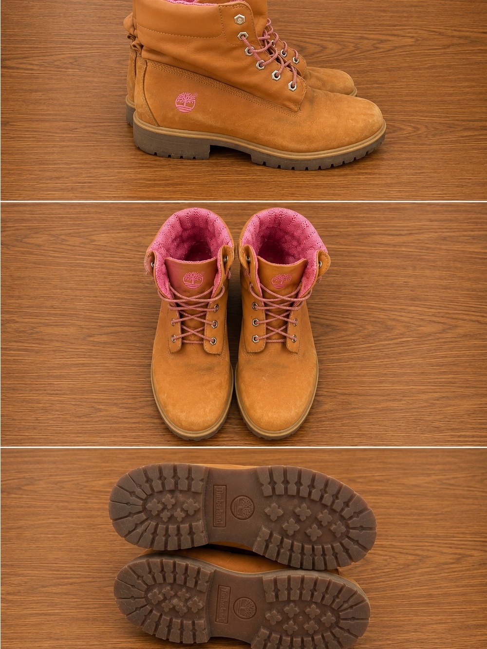 Timberland Chestnut Suede Boots with Pink cable knit Lining